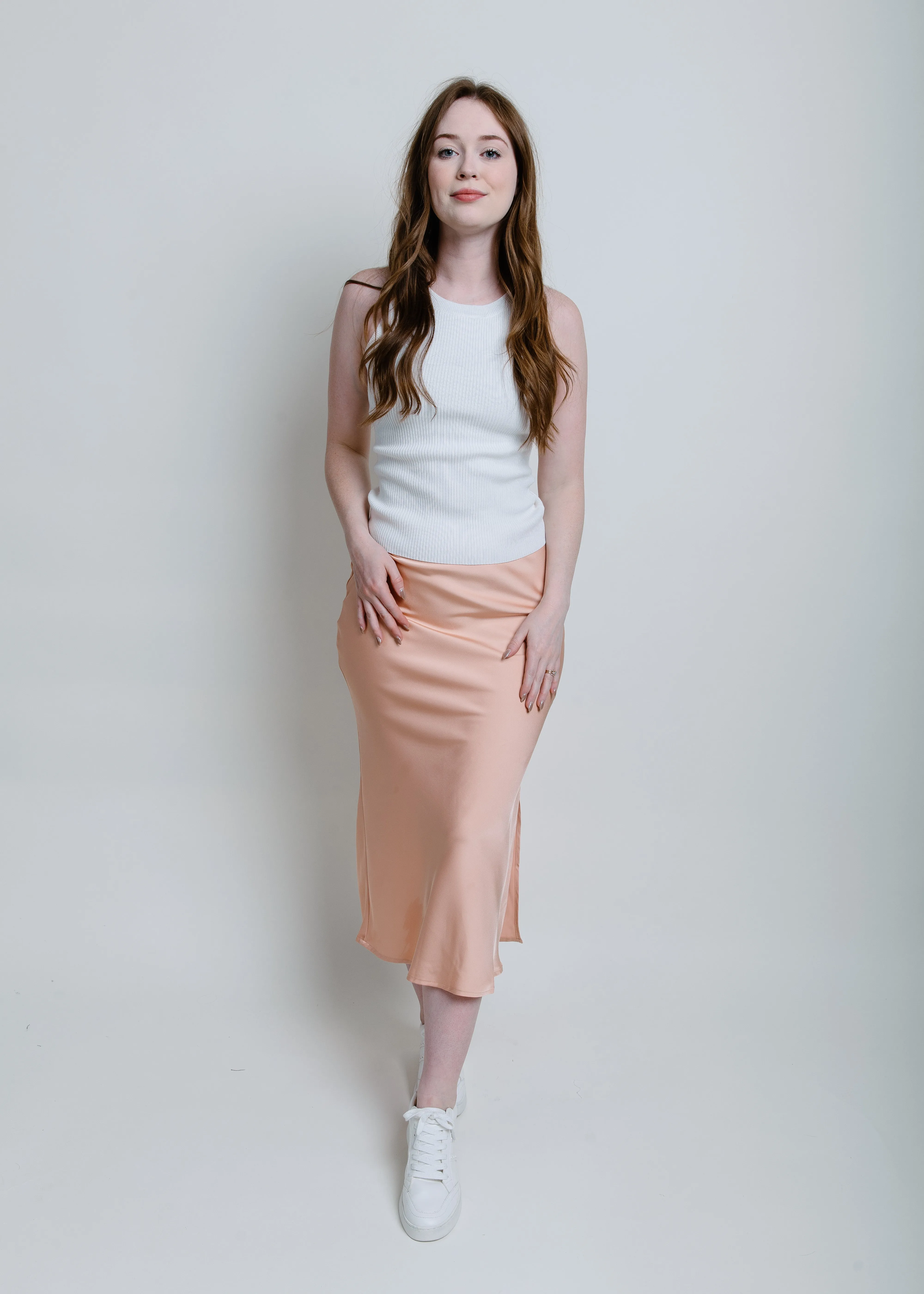 Alani Satin Midi Skirt - Light Apricot