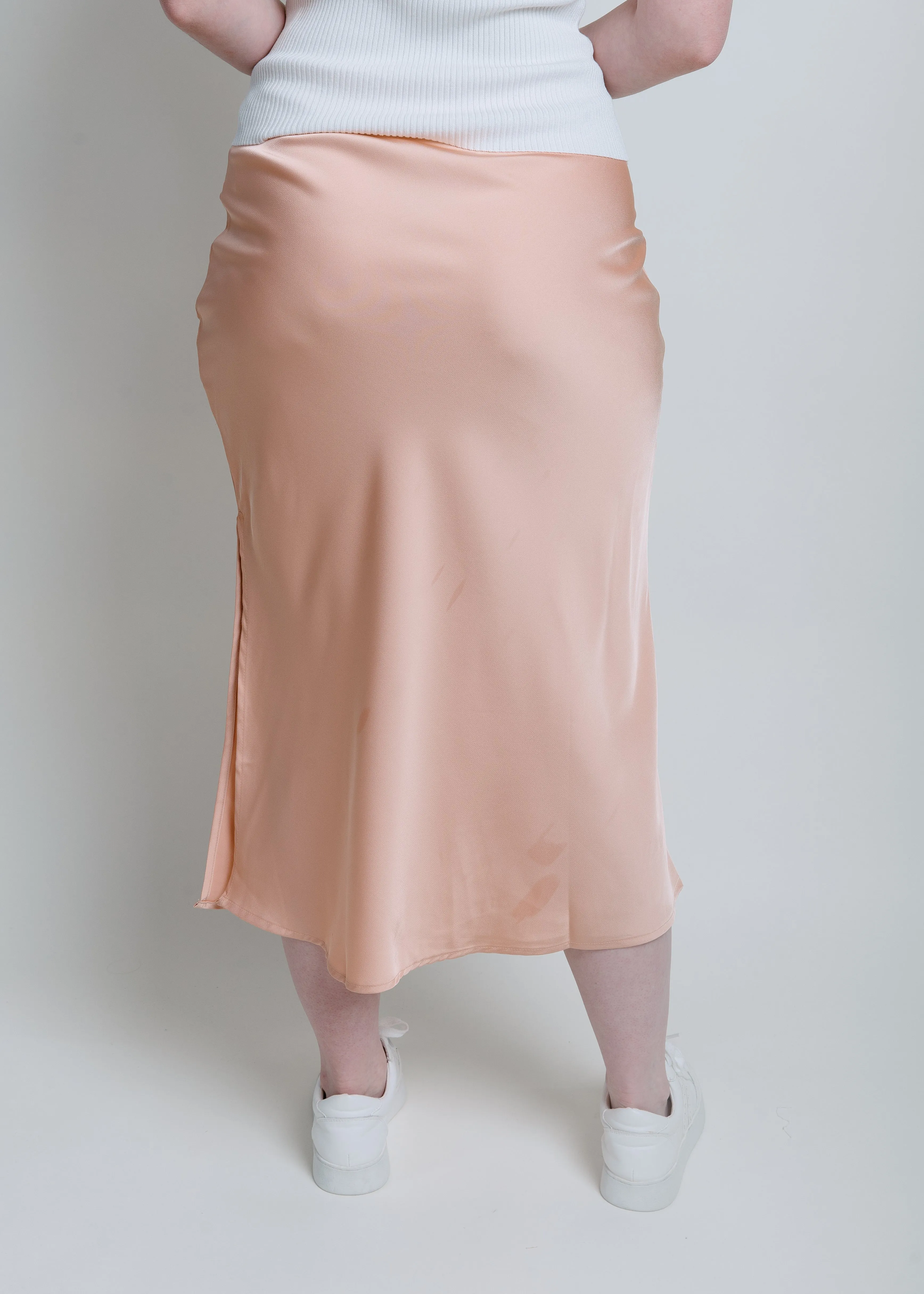 Alani Satin Midi Skirt - Light Apricot