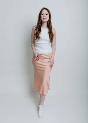 Alani Satin Midi Skirt - Light Apricot
