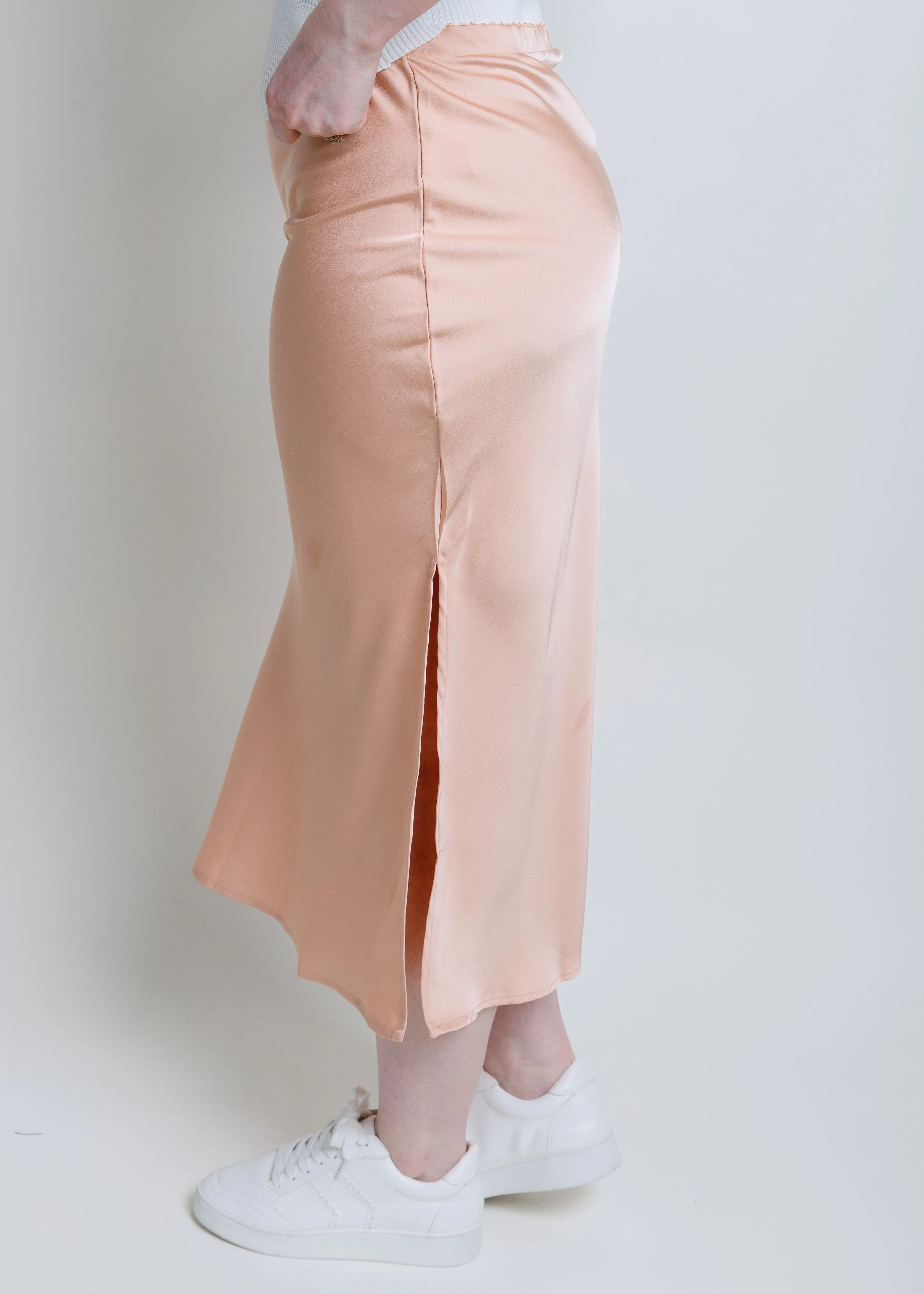 Alani Satin Midi Skirt - Light Apricot