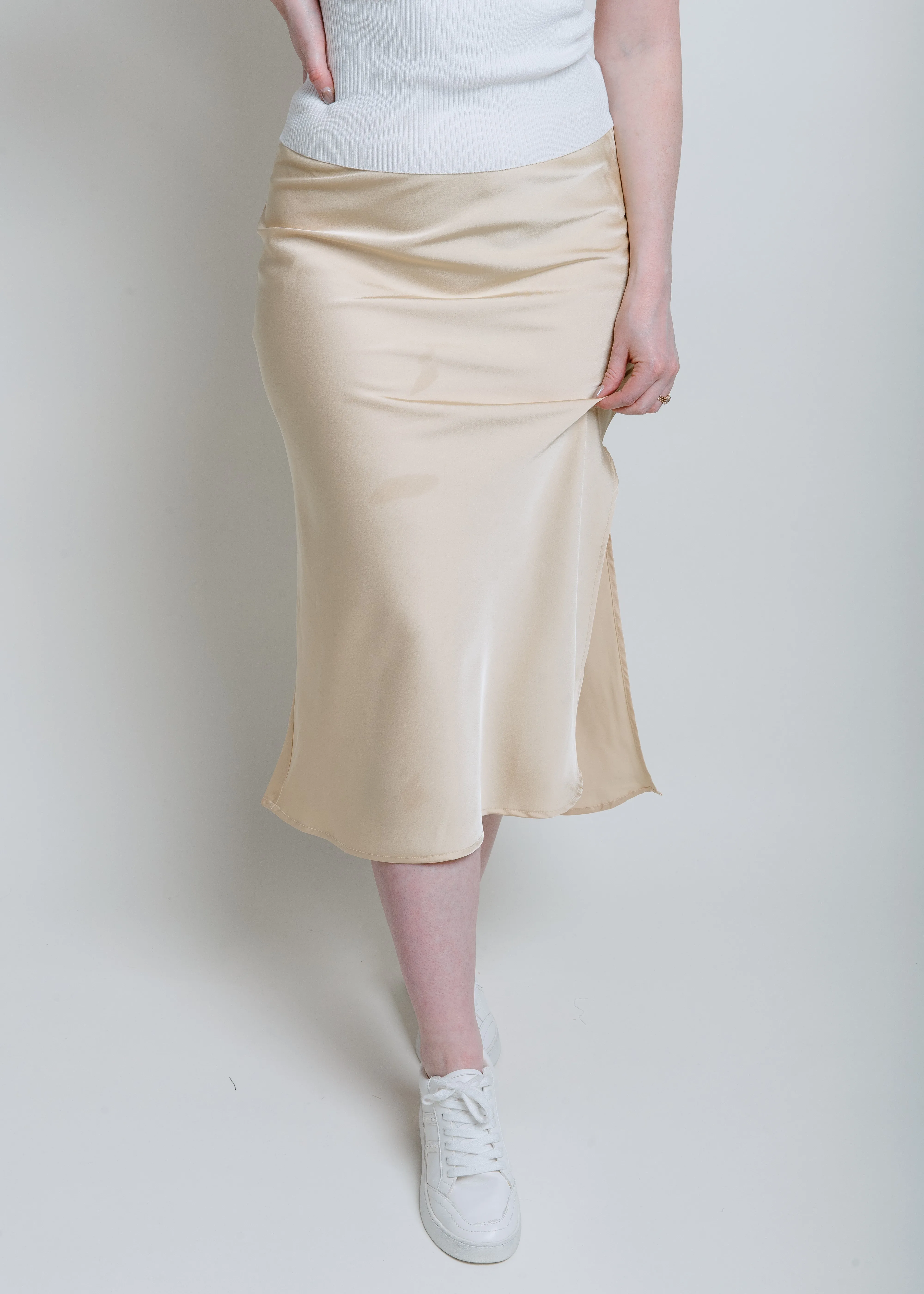 Alani Satin Midi Skirt - Light Yellow