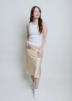 Alani Satin Midi Skirt - Light Yellow