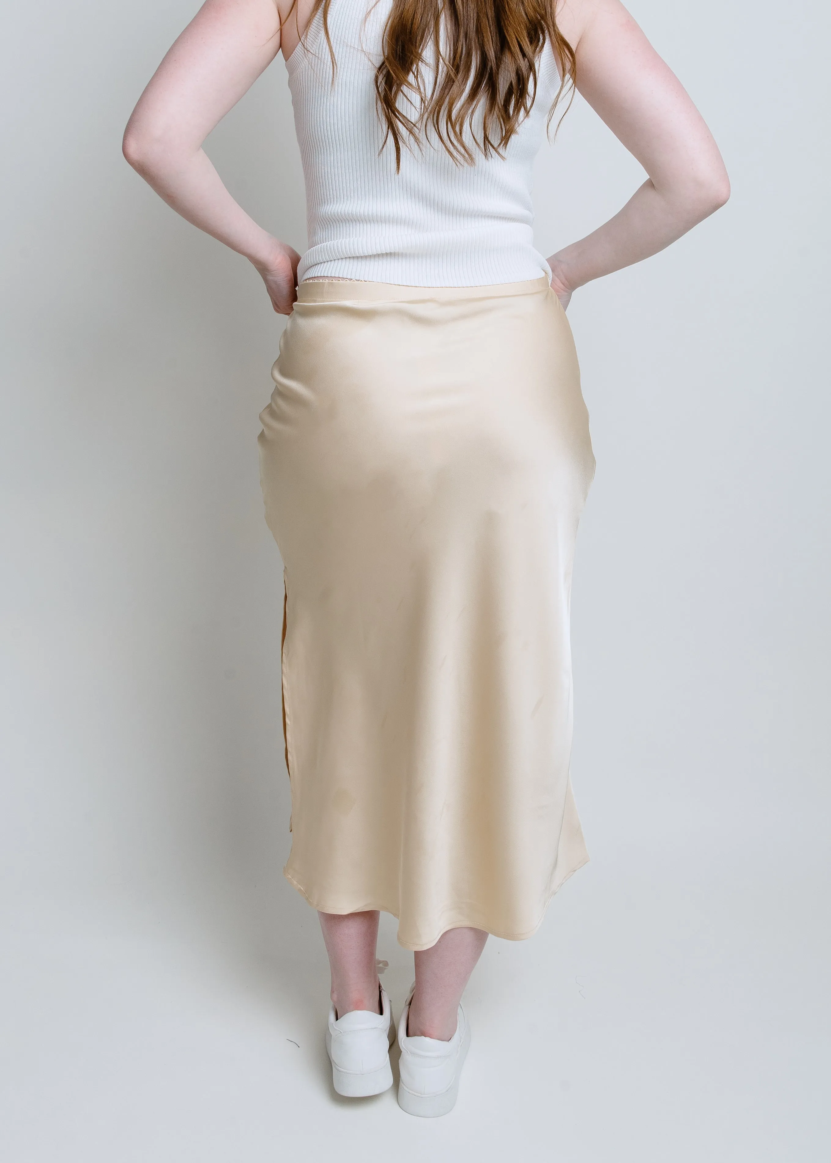 Alani Satin Midi Skirt - Light Yellow