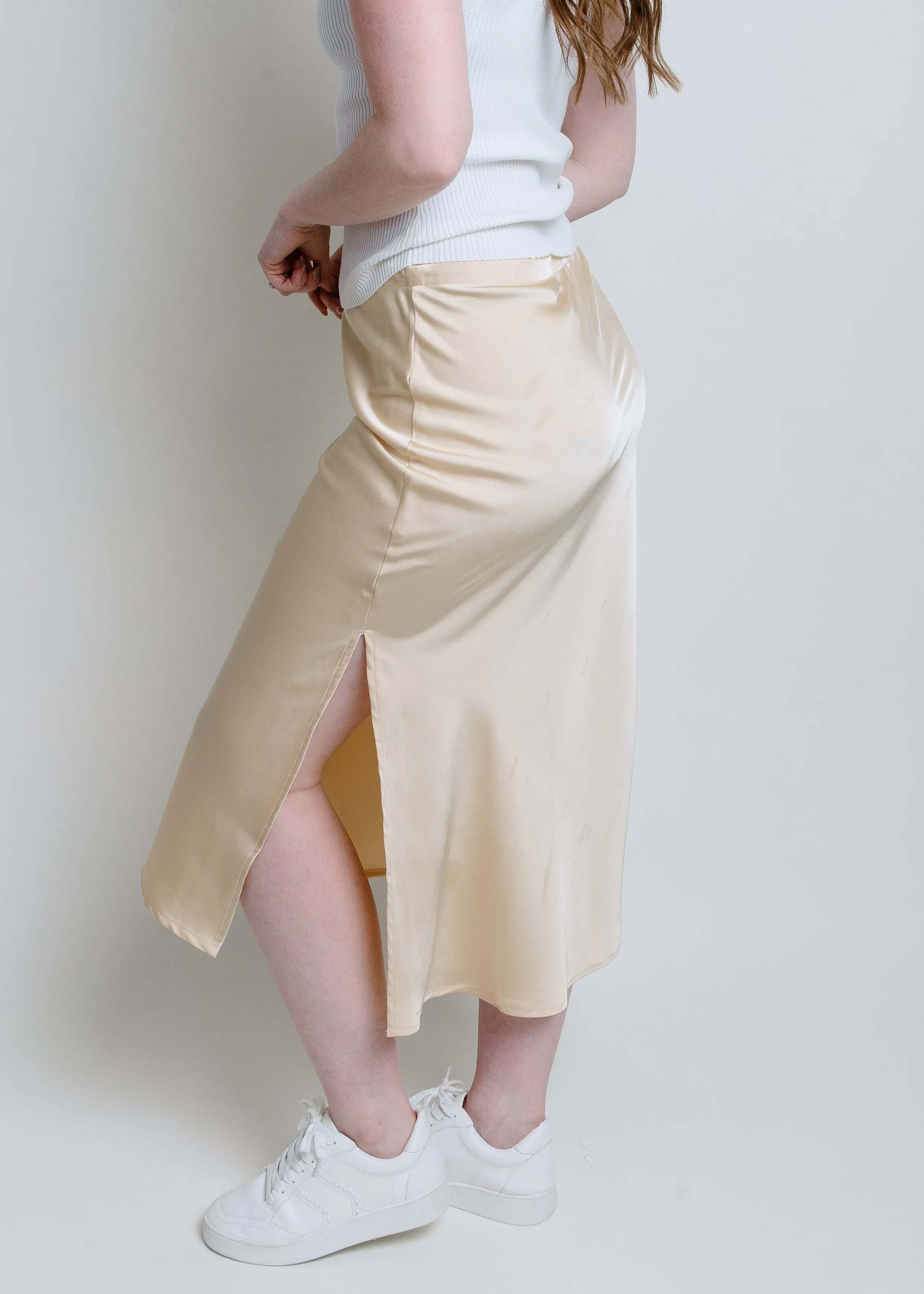 Alani Satin Midi Skirt - Light Yellow