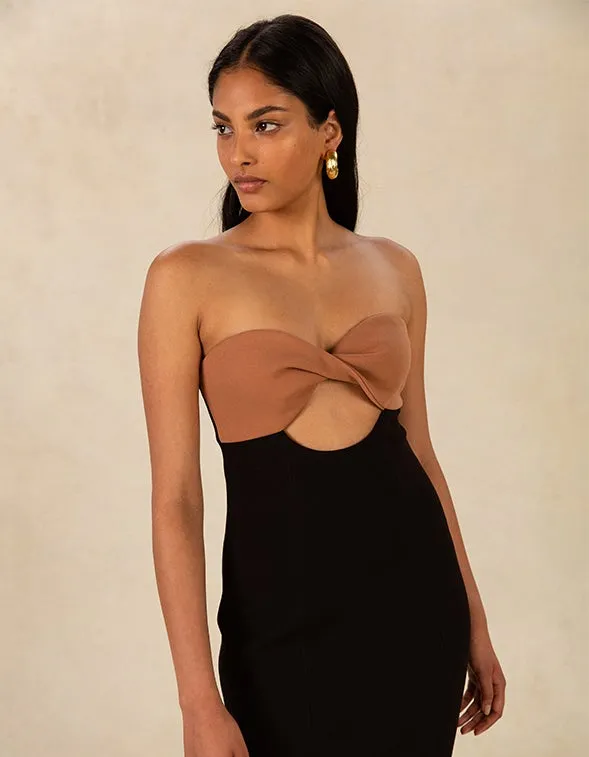 Antonella Midi Dress - Black/ Praline