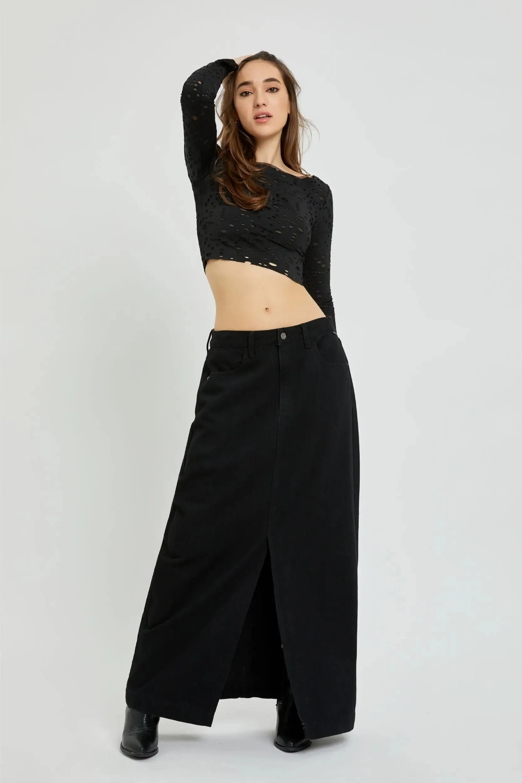 Cello Jeans Basic Mid Waisted Maxi Skirt  Effortless Style & Comfort