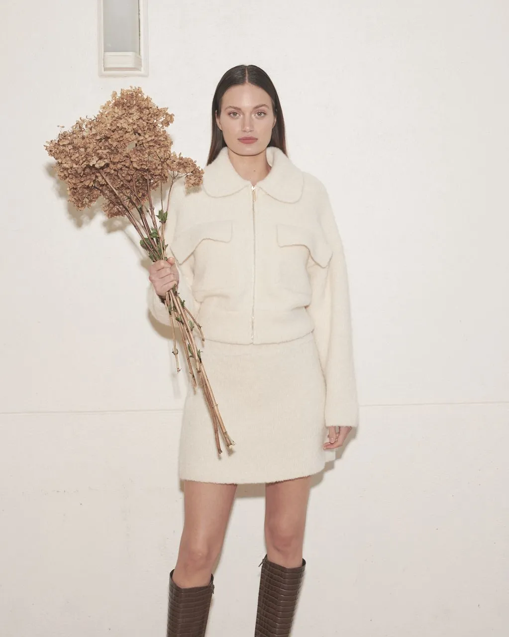 Chloe Boucle Skirt Chalk
