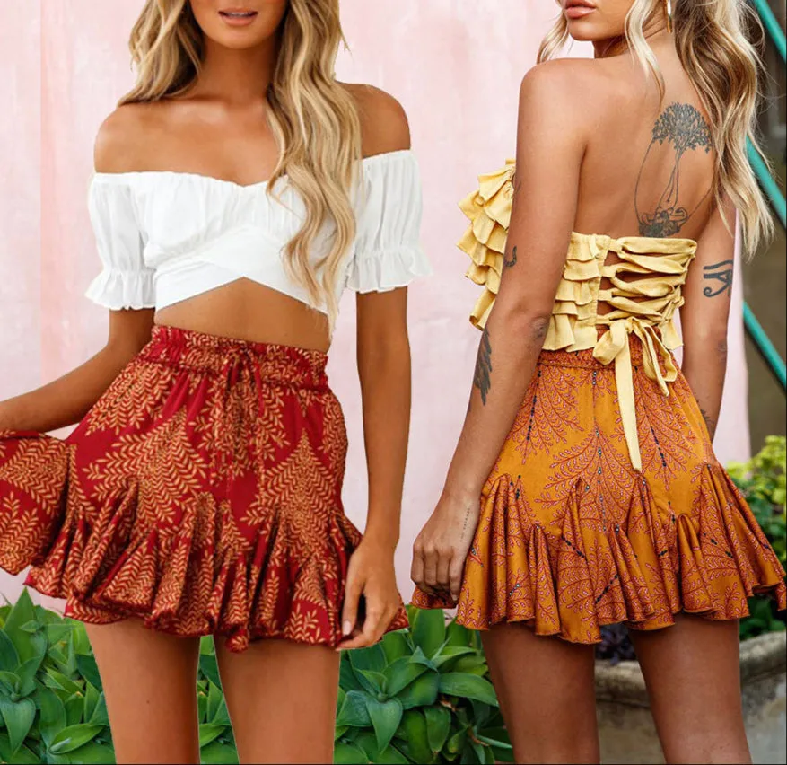 Fashion Floral Digital Print Pleated Skirt