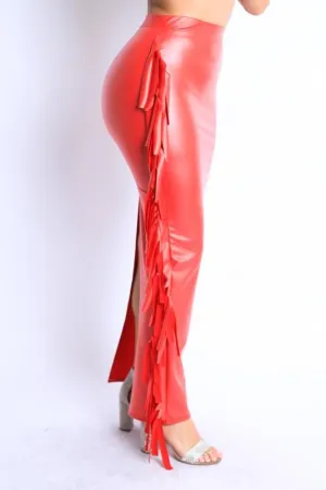 FIERY FRINGE SKIRT-RED