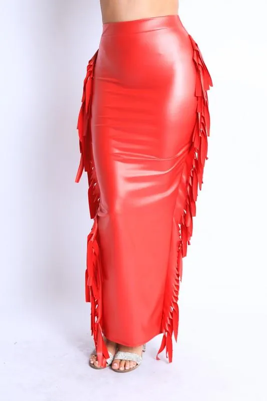 FIERY FRINGE SKIRT-RED