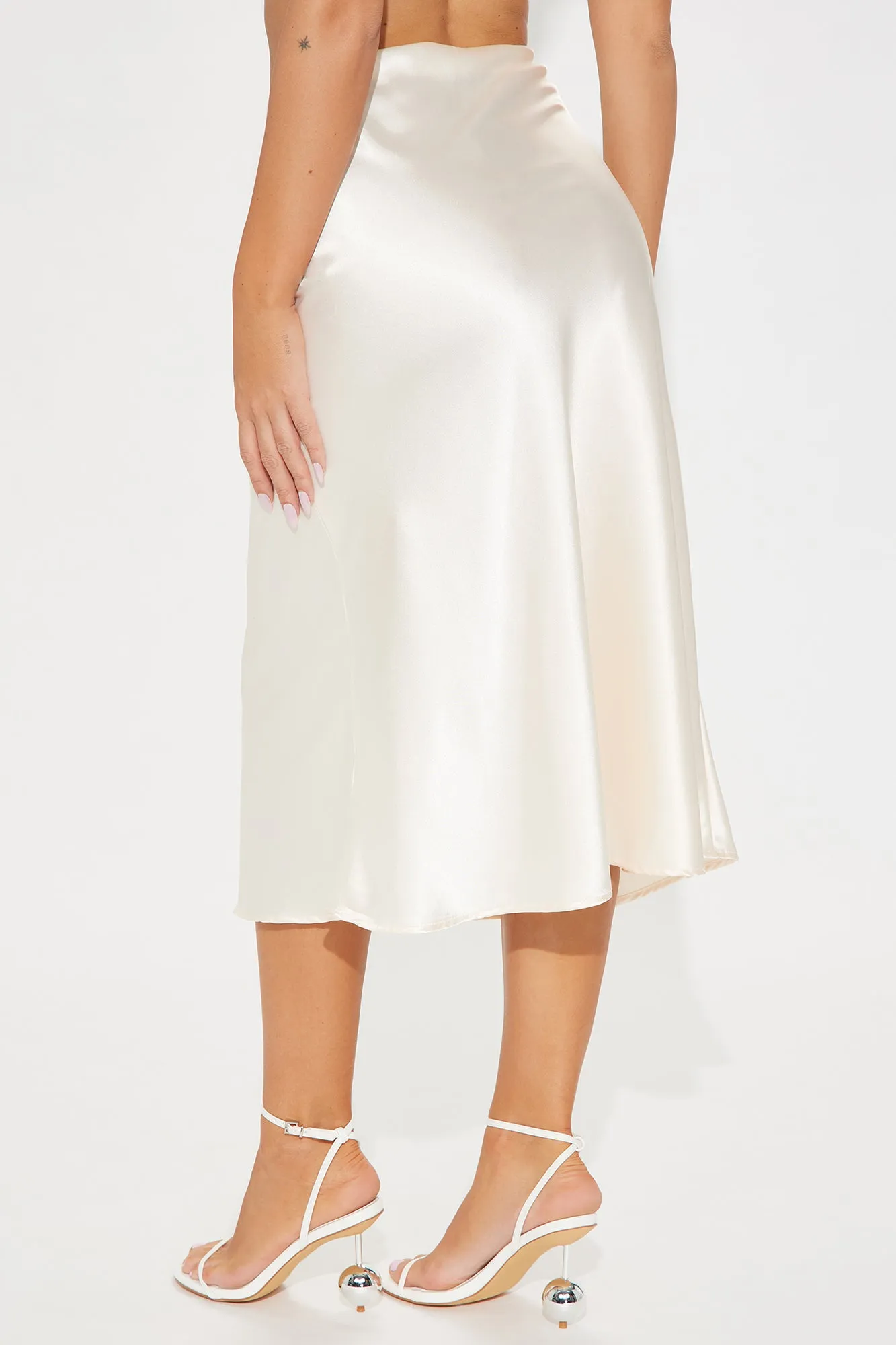 Finer Things Satin Midi Skirt - Cream