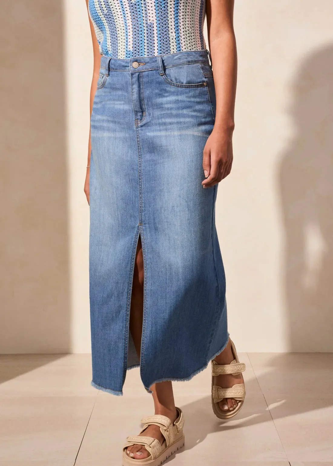 Full Length Denim Skirt [Coastline-5407O]