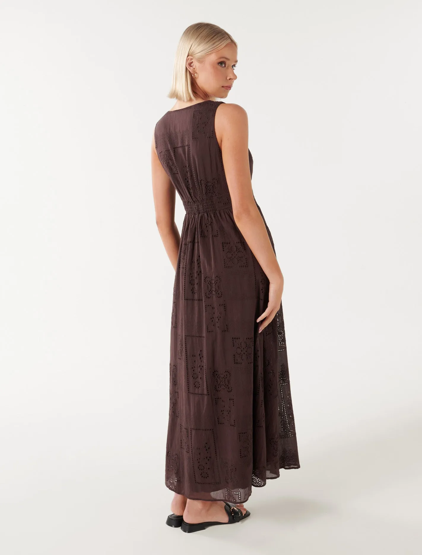 Leni Lace-Embellished Midi Dress with Elegant Broderie Detail