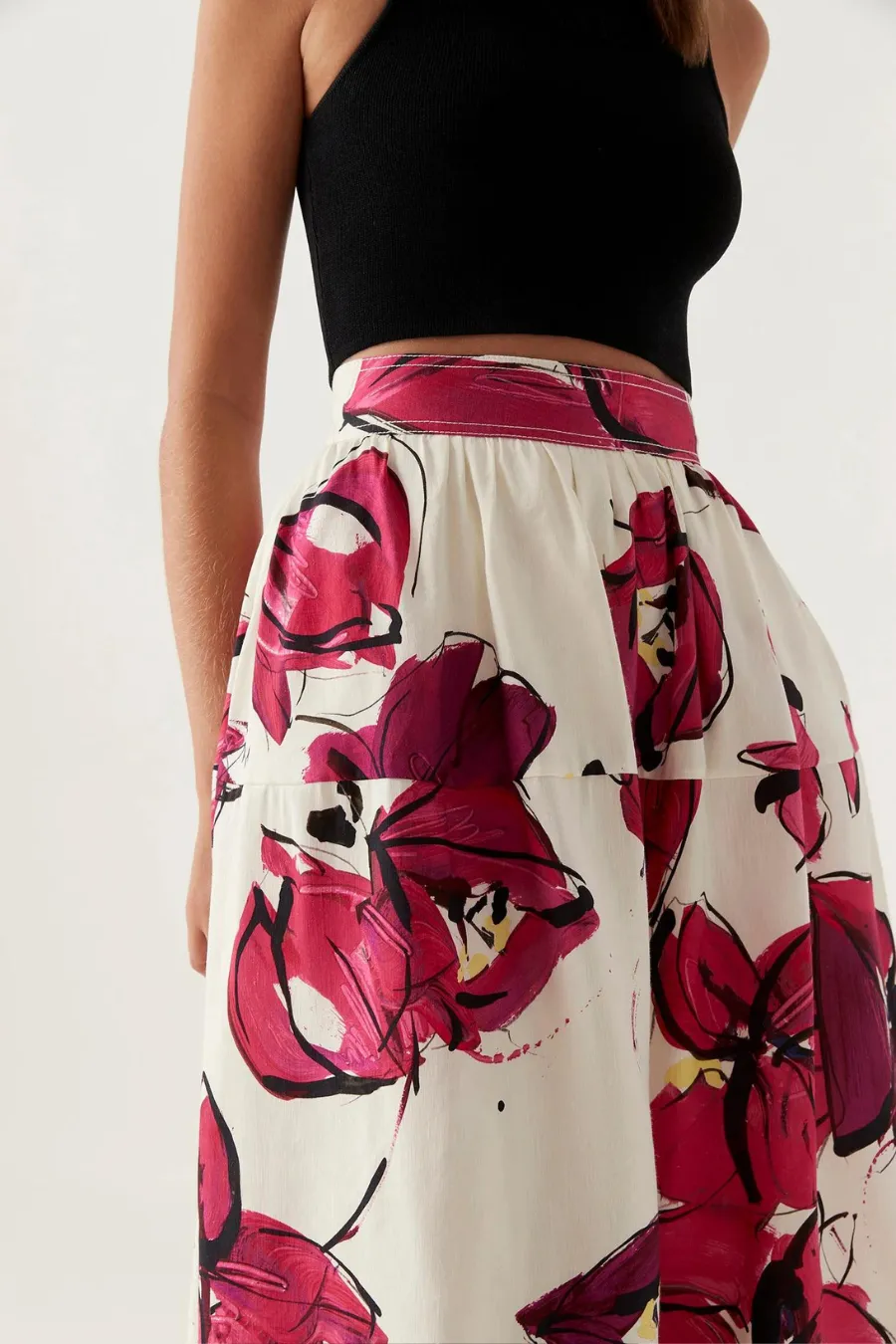 Lottie Gathered Midi Skirt Falling Florals