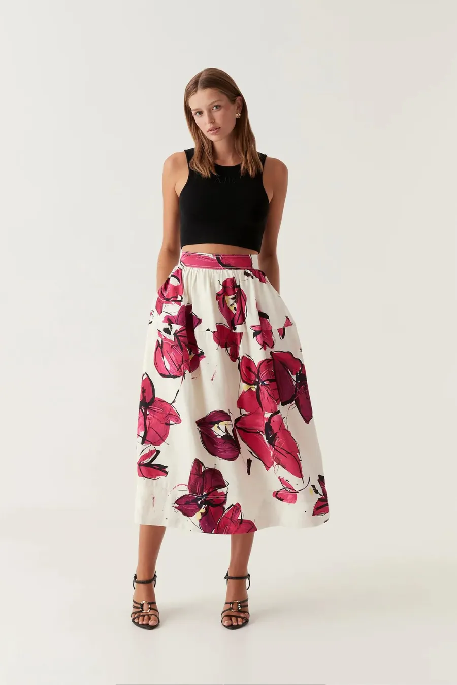 Lottie Gathered Midi Skirt Falling Florals
