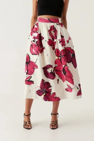 Lottie Gathered Midi Skirt Falling Florals