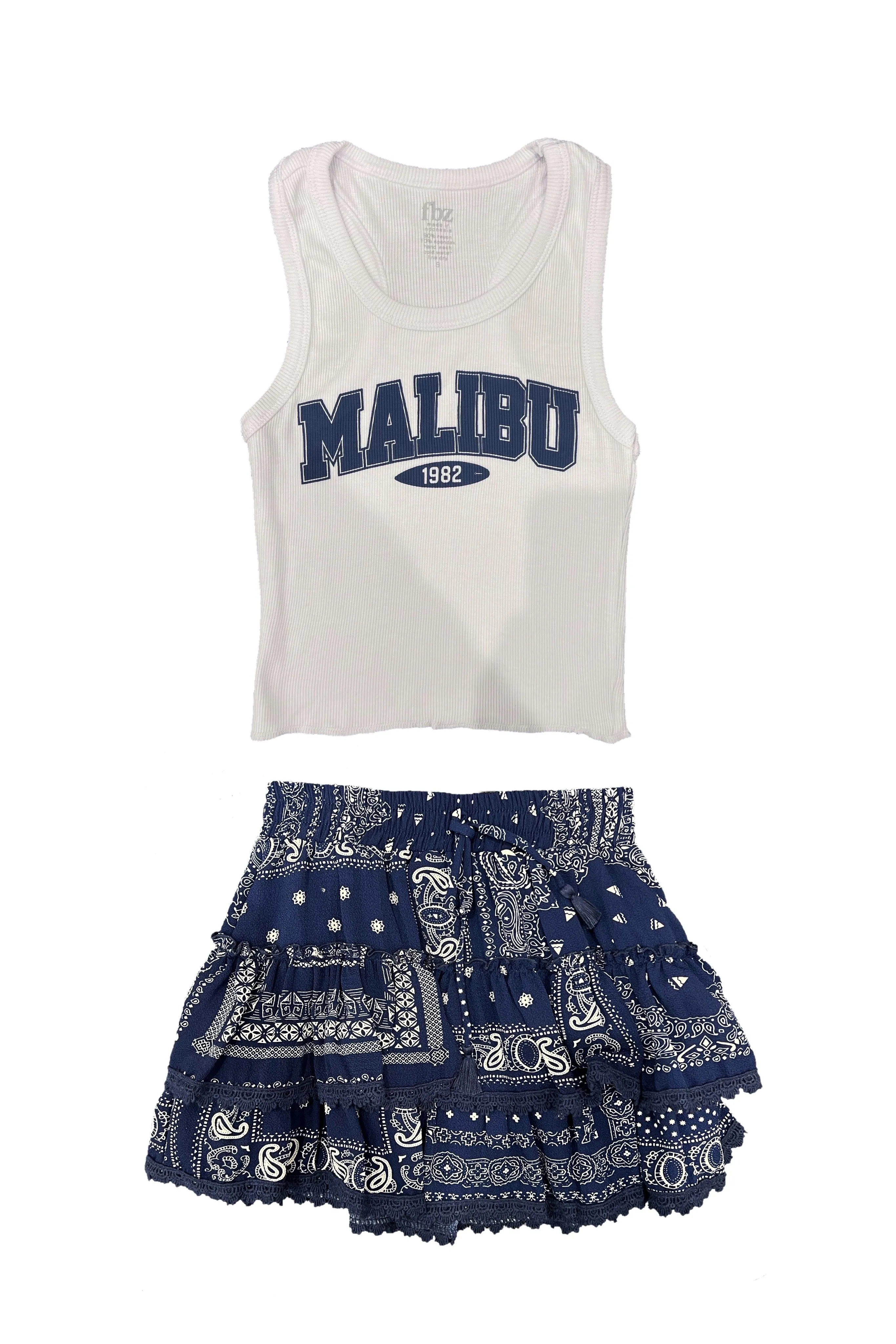 Navy Bandana Chiffon Lace Detail Ruffle Skirt