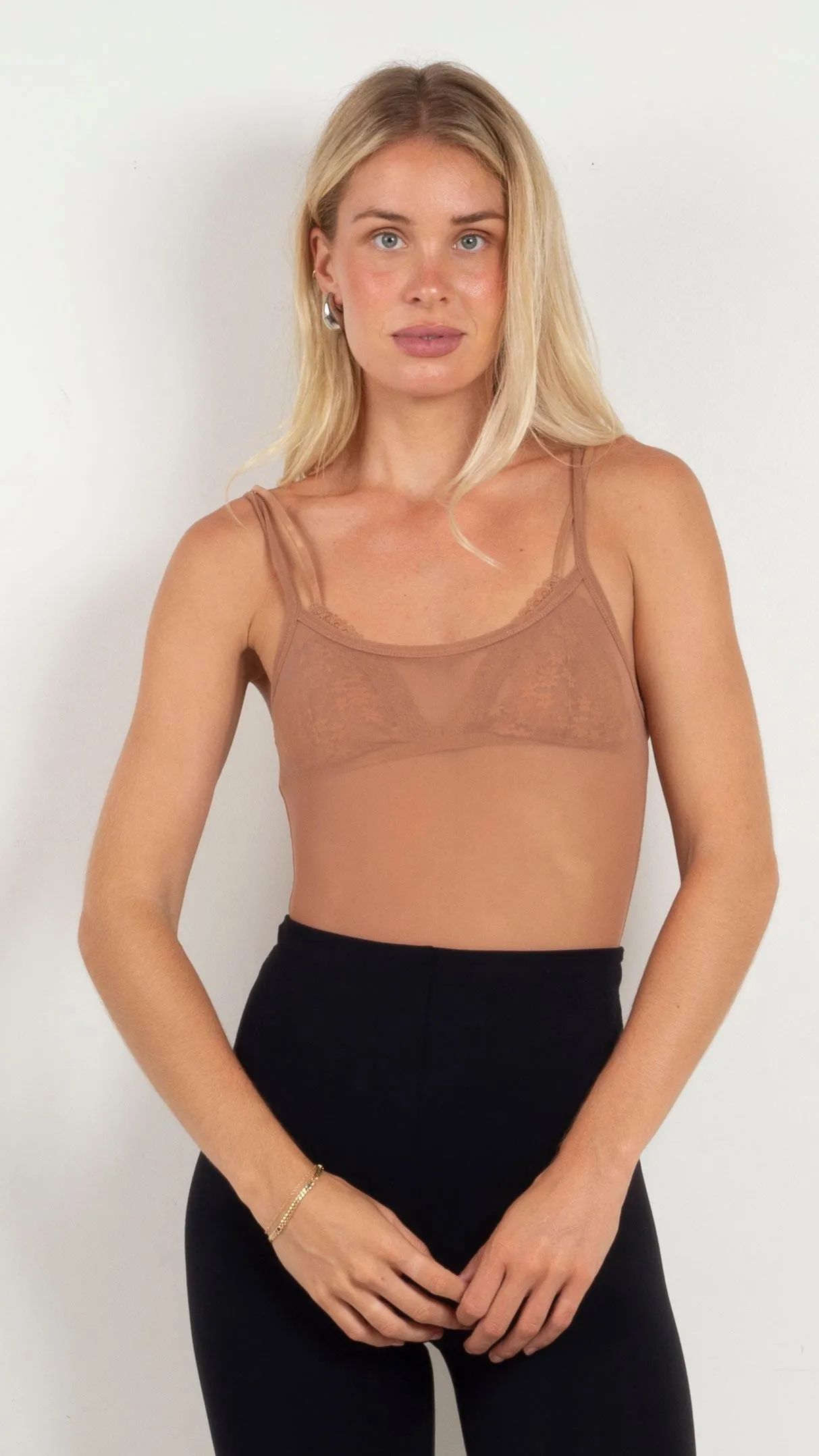 Nude Sheer Mesh Cami Bodysuit with Modifiers