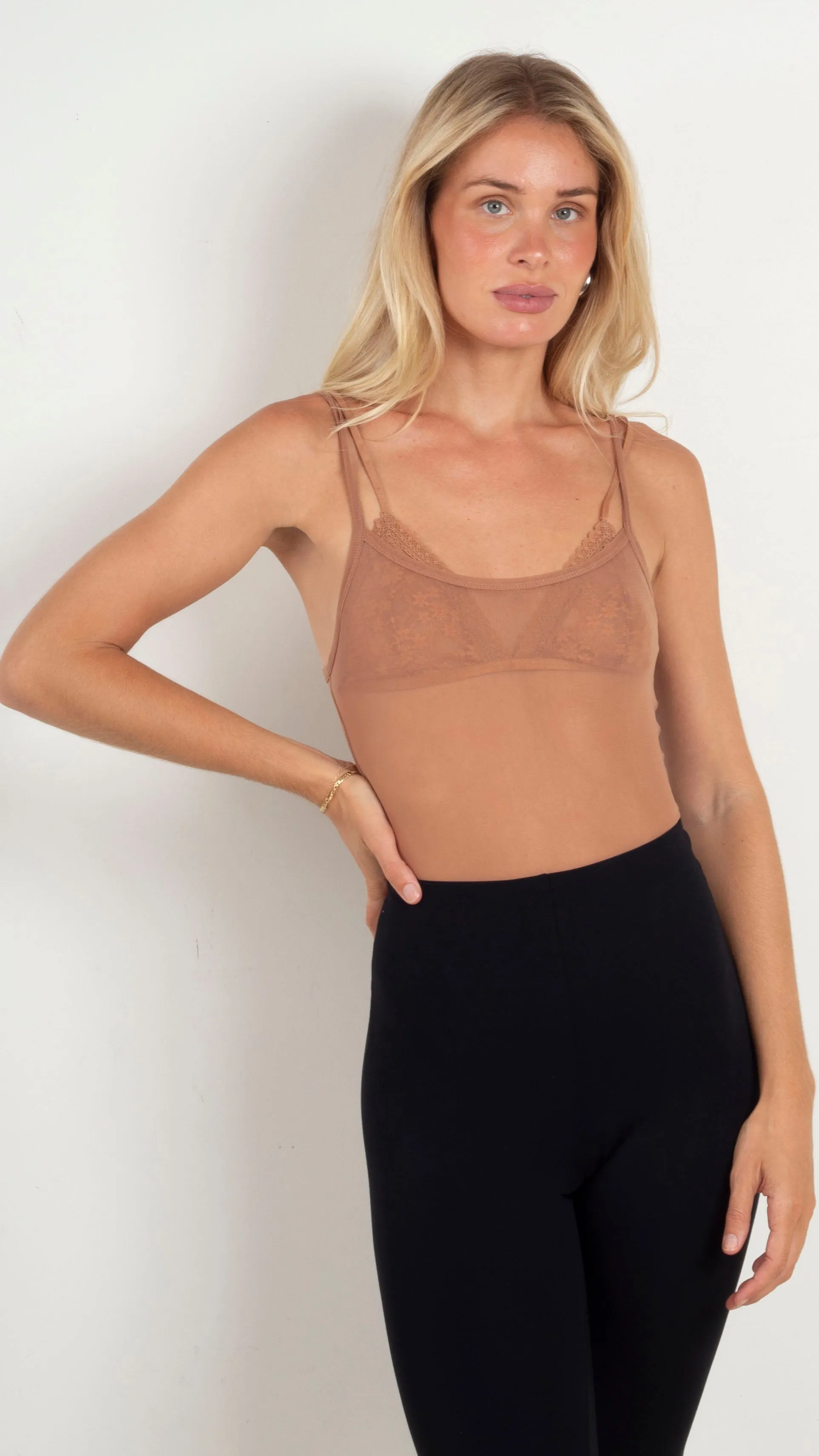 Nude Sheer Mesh Cami Bodysuit with Modifiers