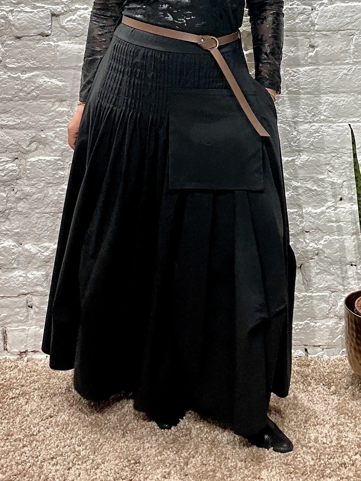 The Chelsea Long Pocket Black Maxi Goth Skirt