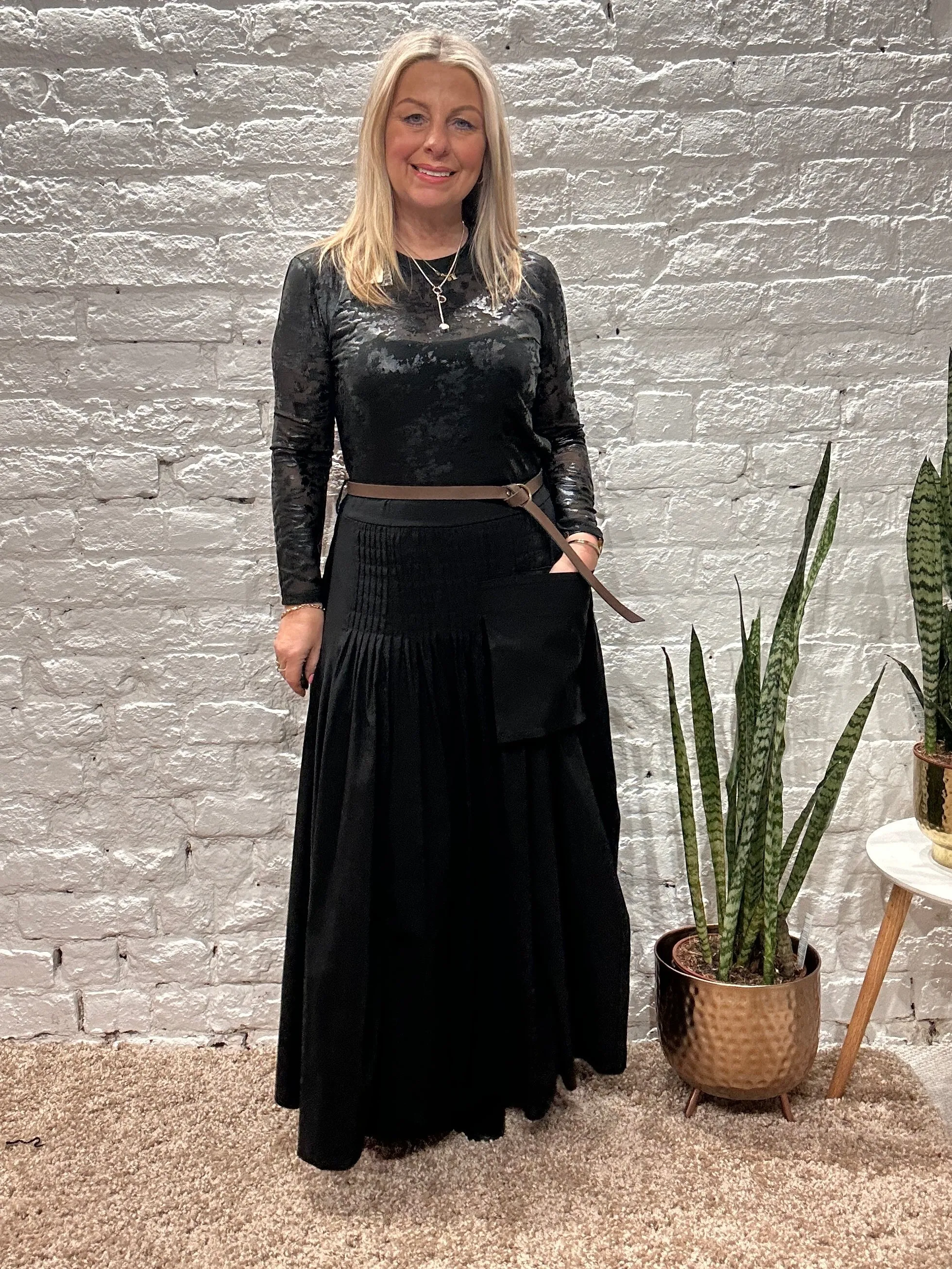 The Chelsea Long Pocket Black Maxi Goth Skirt